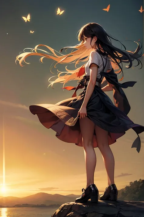 original, (masterpiece), (figure), (Very nice and beautiful), (Perfect detail), (Unity CG 8K Wallpaper:1.05), (Beautiful and vivid background:1.25), (Depth of written boundary:0.7),One girl, (Stand along the river:1.15).(Hair blowing in the wind:1.1),Butte...