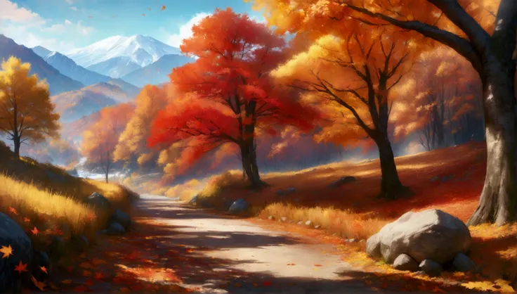 Japan,Valley,autumn leaves,nature,sunny,In the mountains,Daytime,autumn,Highest quality, 8k, High resolution, masterpiece:1.2, Very detailed, Realistic:1.37, High resolution, 超High resolution, Very detailed, Professional, Vibrant colors