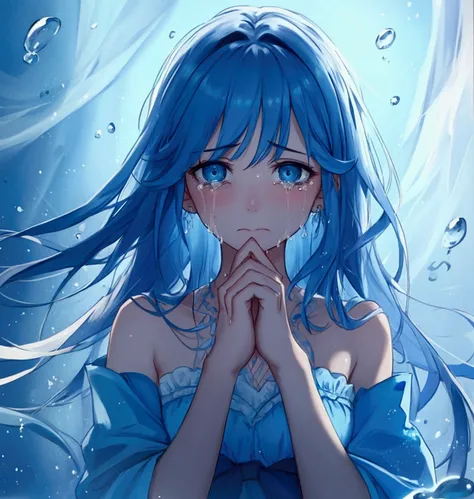 women , crying girl , sad , Blue