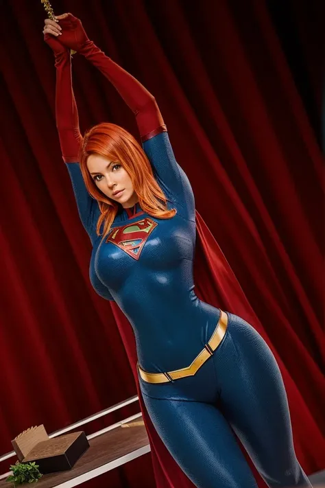 ((short red hair)) ((thick body)) ((cleavage 1.2)) ((supergirl)) ((dark skin)) 