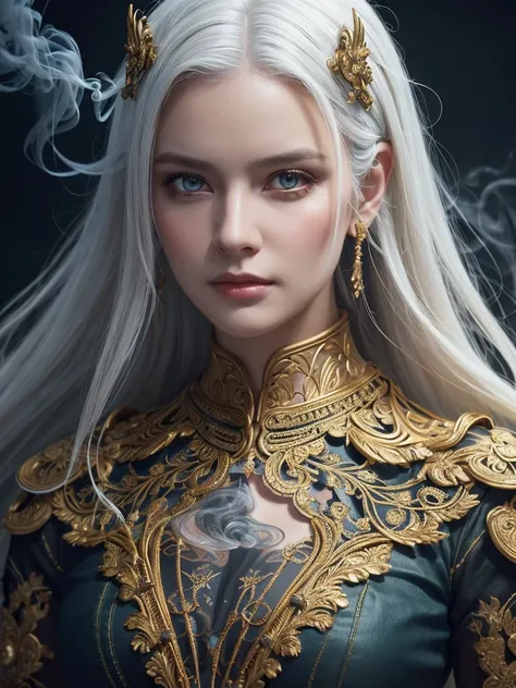 poRtRait, Beautiful woman, white haiR, oRnate dRess, (long haiR in waves like smoke):0.85 , confident expRession, detailed, 16K, sf, intRicate aRtwoRk masteRpiece, Unlucky, matte painting movie posteR, golden Ratio, tRending on cgsociety, intRicate, amazin...