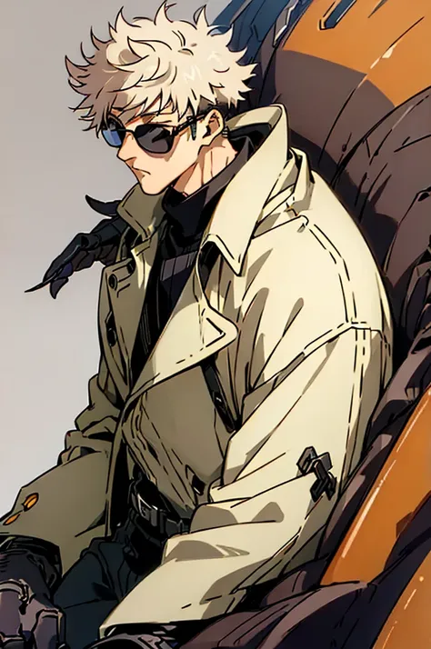 ((illustration)), (best quality)), ((masterpiece)), (detailed), adult, 1male, white hair,  jacket, black gloves, coat, sunglasse...