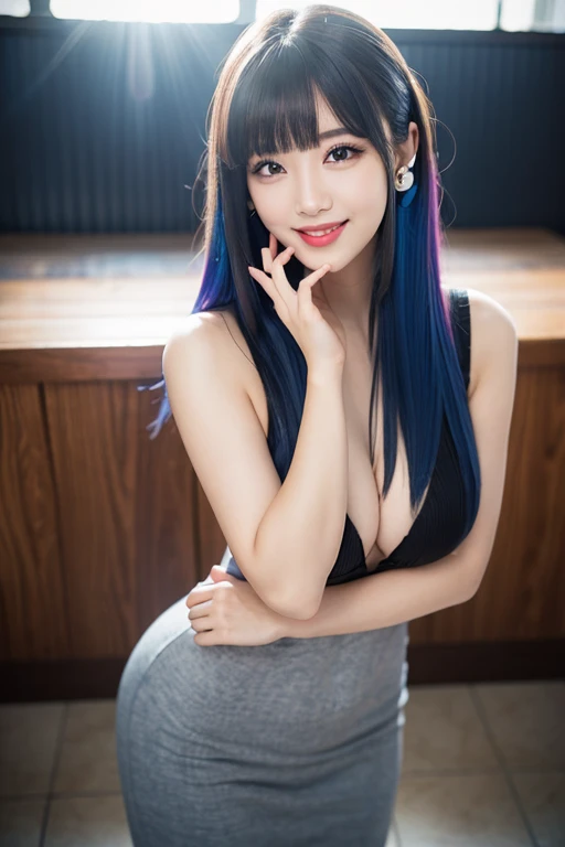 (((Real beauty))), RAW Photos, Black Hair、folder、Round eyes、False eyelashes、Straight hair, correct、Pink lipstick、Striped Hair、Brown Hair、Blue Hair、(Dark blue hair)、(Gradient Hair)、Asymmetrical hair、Hair behind the ear、Crossed bangs、Long Hair、(お尻までLong Hair...