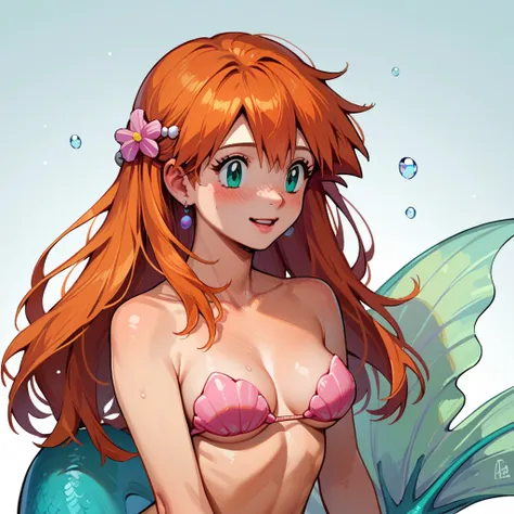 mermaid misty \(pokemon\), long hair, shell bikini