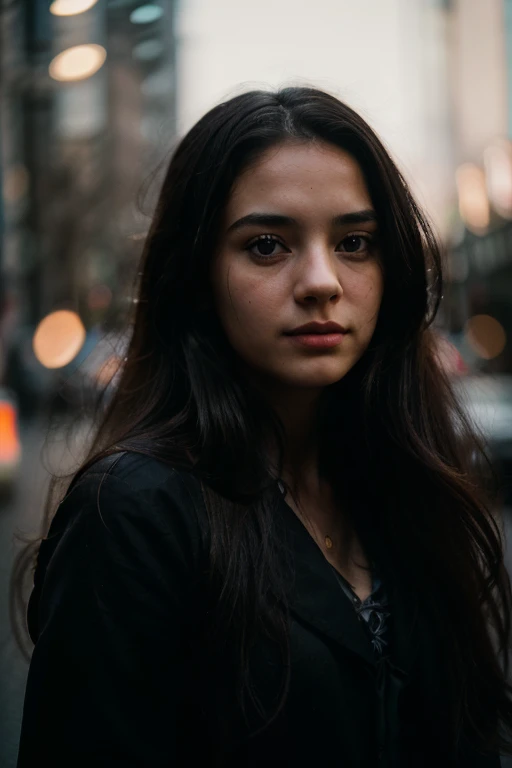 + cinematic photo dark photo of portrait of cute looking girl 17 years with long black tied hair, 35mm cinematic, film, bokeh, professional, 4k, highly detailed, 35mm photograph, film, bokeh, professional, 4k, highly detailed