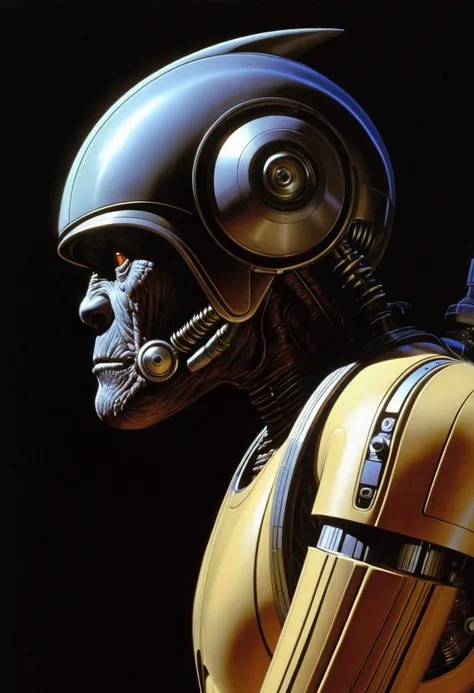 Mechanical Creature, science fiction, by Ralph McQuarrie, cinematic still, chiaroscuro, dynamic, (best quality, masterpiece, photorealistic), very aesthetic, perfect composition, intricate details, ultra-detailed, vivid colors