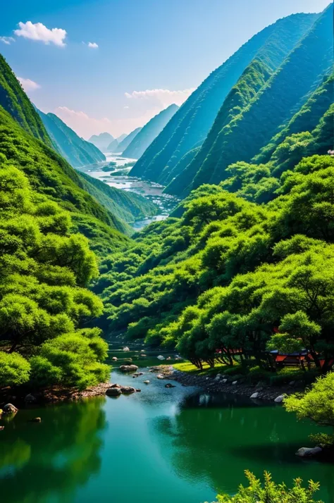 A Chinese cinematic view showing extraordinary nature aesthetic calmness like a heaven