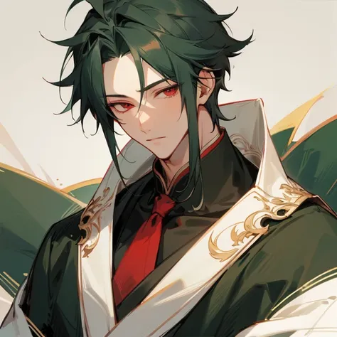 1 boy, dark green hair, beautiful detailed red eyes, handsome