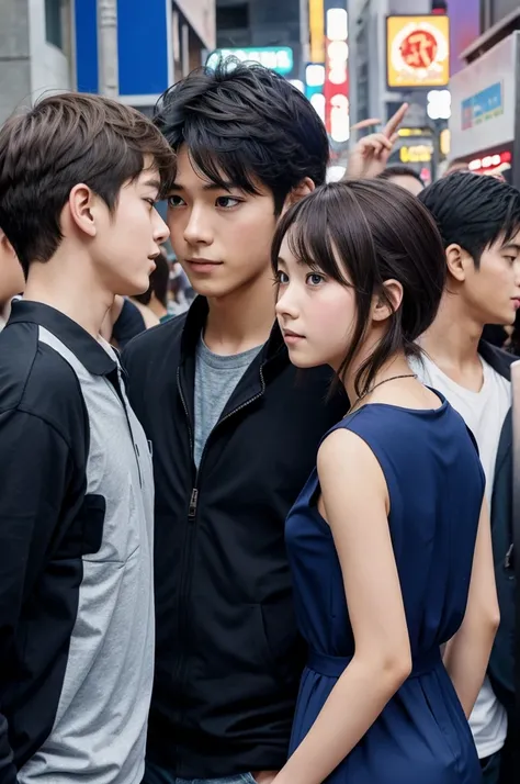 anime image where accidentally a boy meets his first love amidst crowd