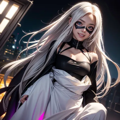 white hair, dreadlocks, expressive hair, cloud hair, afro, streaked hair, multicolored eyes, mismatched pupils, mismatched sclera, surgical mask, Gradient eyes, longeyelashes, upturned eyes, makeup, Serious, jitome, skin fang, long tongue, fang, crazy smil...