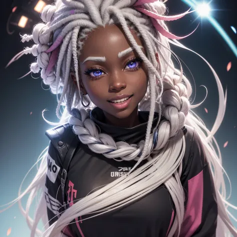 white hair, dreadlocks, expressive hair, cloud hair, afro, streaked hair, multicolored eyes, mismatched pupils, mismatched sclera, surgical mask, Gradient eyes, longeyelashes, upturned eyes, makeup, Serious, jitome, skin fang, long tongue, fang, crazy smil...