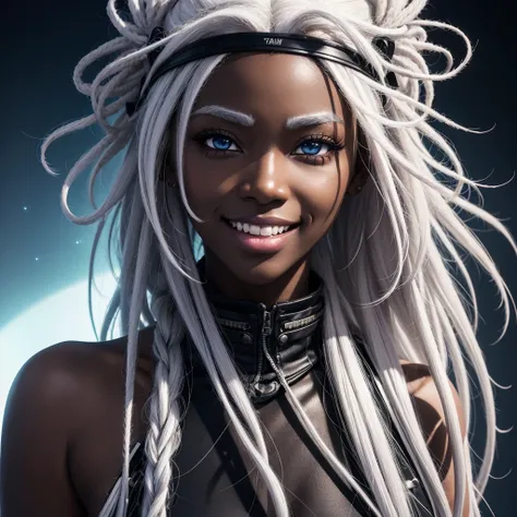 white hair, dreadlocks, expressive hair, cloud hair, afro, streaked hair, multicolored eyes, mismatched pupils, mismatched sclera, surgical mask, Gradient eyes, longeyelashes, upturned eyes, makeup, Serious, jitome, skin fang, long tongue, fang, crazy smil...