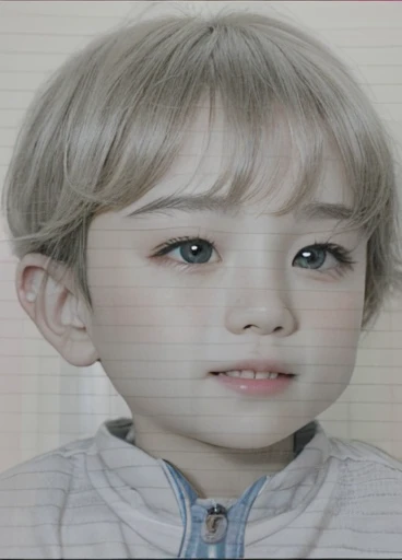 Realistic color photography style、Smiling emphasizes nasolabial folds. Make the chin a little thinner and accentuate the nasolabial folds.、I want it to look more like a color photograph............。3 year old boy, Xu々To、Clearly visible、Emphasizes deep naso...