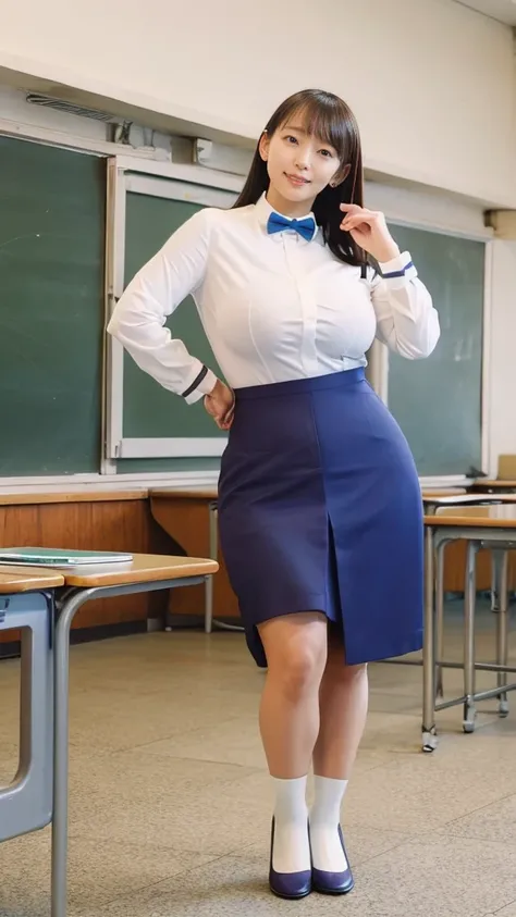 1 female、beauty,Beautiful Face,smile、,(Tight clothing、Accentuates body lines:1.5) 、(School teacher clothes:1.5),A dignified appearance,Crouch down and observe the audience、(Plump Style),((Large Breasts:1.5)),(Saggy breasts:1.5)、Front view,Focus on the ches...