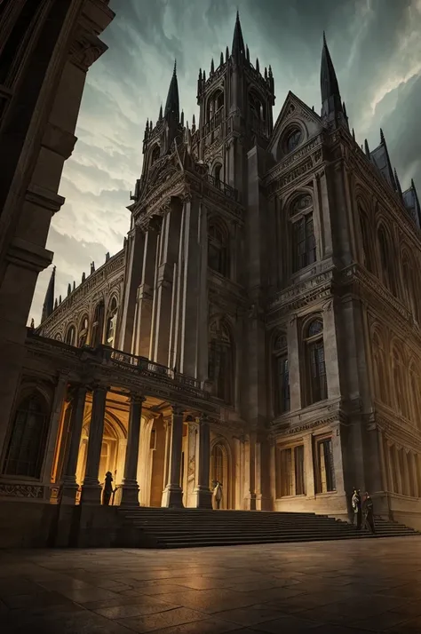 a supernatural campus, a college institution, supernatural beings surrounding the institution, detailed architecture, ornate details, dark moody atmosphere, dramatic lighting, cinematic composition, highly detailed, 8k, photorealistic, masterpiece, fantasy...