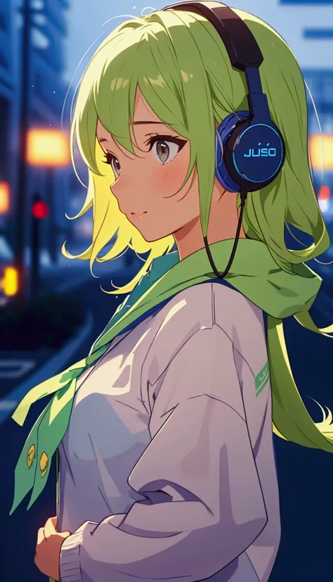 Girl listening to music with a headset,ela usa roupas americanas, chuva na janela. wallpaper