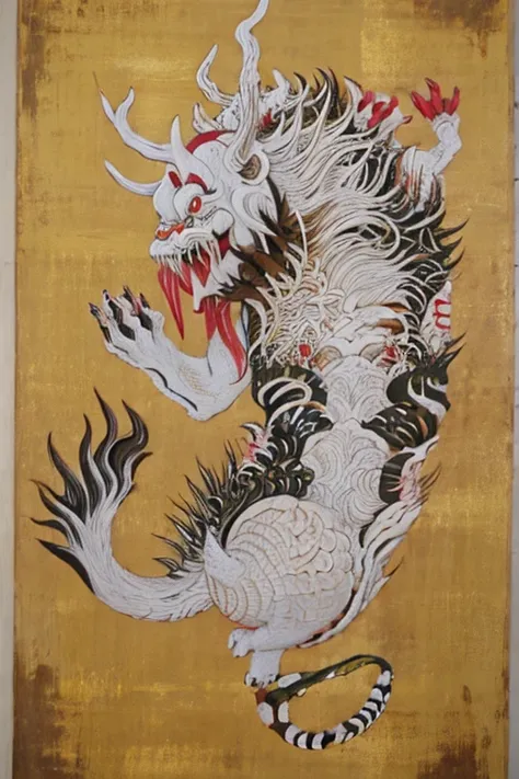 ((Big white monster)), ((festival)), ((Choju Jinbutsu Giga)), ((Four ink paintings)), Creepy, (Horror elements), Creepy , (primitive art), old picture scroll style,Ancient mural style
