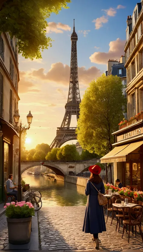 (Highest quality,Very detailed,High resolution:1.2),Vibrant colors,Professional,Paris morning view,Eiffel Tower:First Light,Beautiful detailed architecture,Romantic atmosphere,Vibrant Street,Quiet riverside,sunny,A fun breakfast scene,People enjoying coffe...