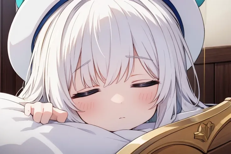 Sleeping face、White hat with gold decoration、Long white hair、Sailor&#39;White uniform