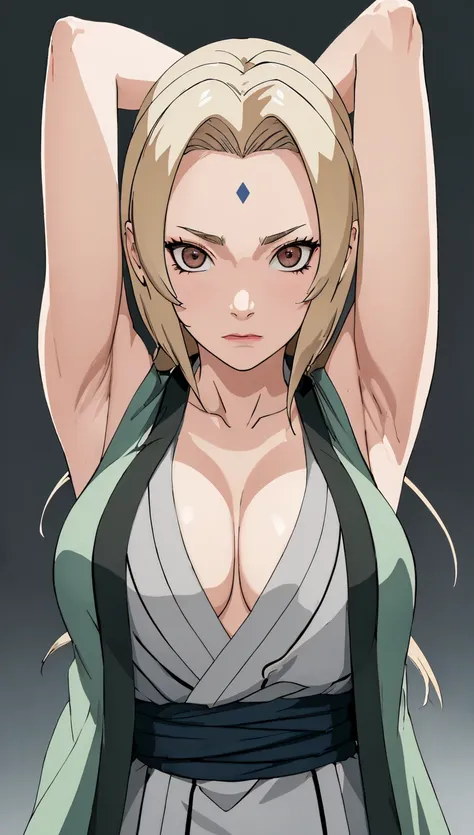 (masterpiece, highest quality:1.2), alone, one girl, tsunade defense, forehead mark, view your viewers,((embarrassed face、put yo...