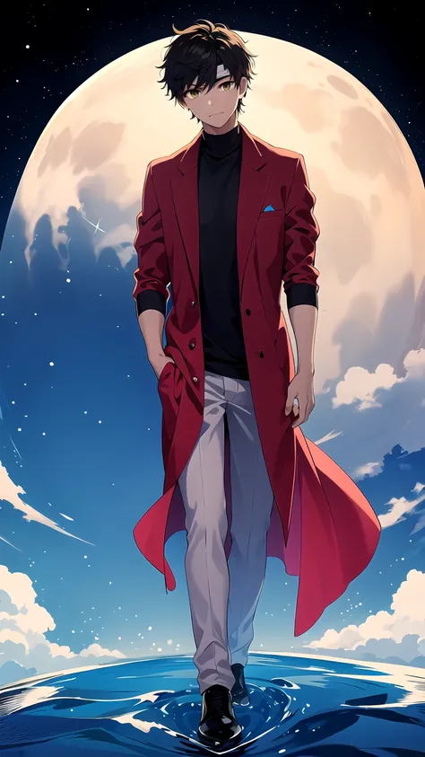 masterpiece, Highest quality, One boy, alone, Men&#39;s Center, Angra Mainyu, bandana, bandage, bubble gum, chewing gum, sofa, Black jacket, Black shorts, Lie in, behind, White shirt,
