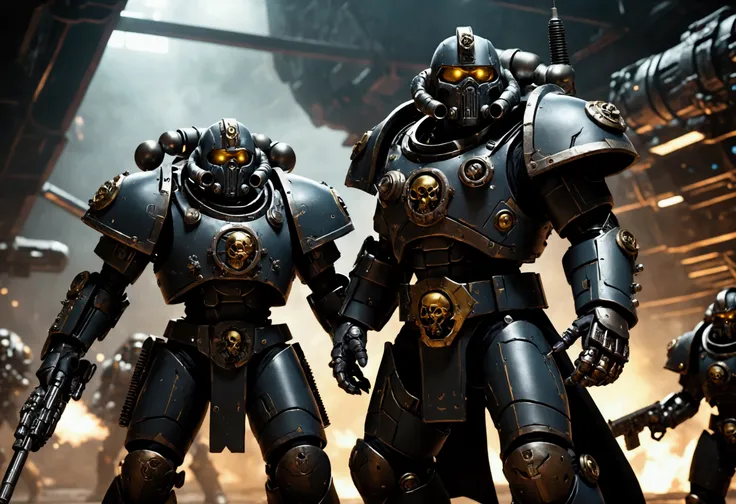 a cybernetic gene cult mutant space pirate army, warhammer 40k style, heavily armed and armored, gritty and dark color palette, advanced technology, (best quality,4k,8k,highres,masterpiece:1.2),ultra-detailed,(realistic,photorealistic,photo-realistic:1.37)...