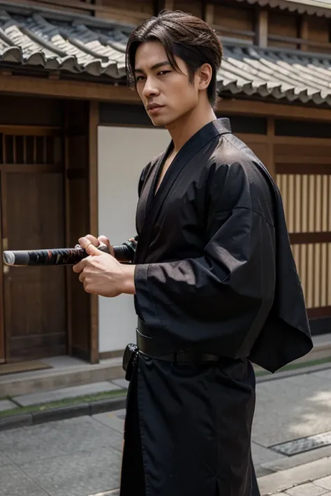 1male, katana, kimono, anime, muscle