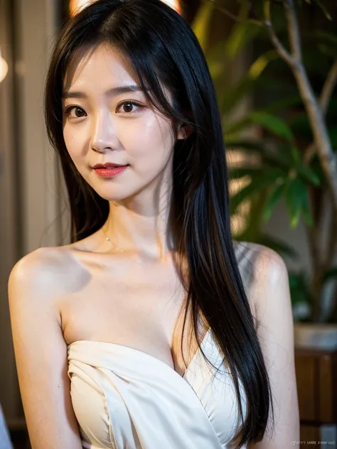 yor, Mature female, bangs, side locks, Red eyes, Black hair, hair adornments，sportrait, (face:1.2), schoolgirls, ssmile,bare shoulders​, Black hair, walking at time square buzz, (Robe:1.21), clavicle, Willow Branch, (masterpiece best quality :1.2),