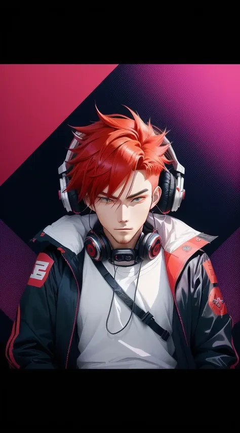 there is a photo of a man with red hair and headphones, ig studios anime styling, anime artstyle, anime styling. 8k, 2 d anime s...