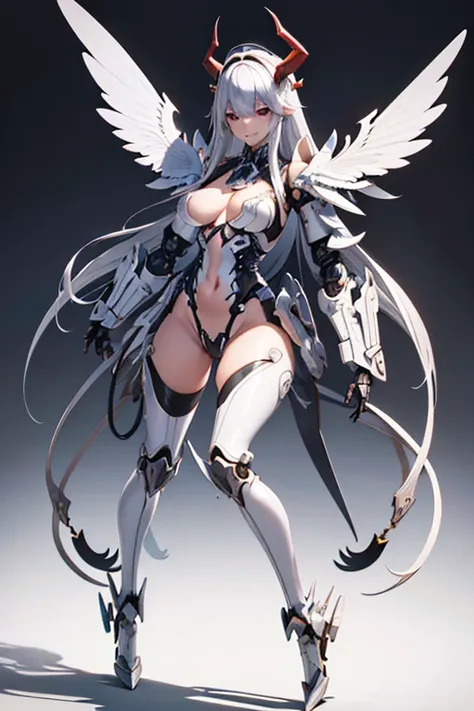 full body, High resolution, Gaze, smile, Shortcuts, bangs, Red eyes, Headpiece, 目の間のbangs, Headband, Horns of the beast, Multiview, Decorative art, masterpiece, accurate, Anatomically correct, 最high quality, High resolution, High detail, High-resolution mo...