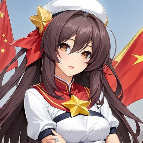 ((Highest quality)), ((masterpiece)), (detailed), （Perfect Face）、The woman is Chinese, Katsuragi Marina, a Chinese woman with brown, medium-long hair and an engagement ring. She is a member of the glorious Chinese Communist Party and has sworn absolute loy...