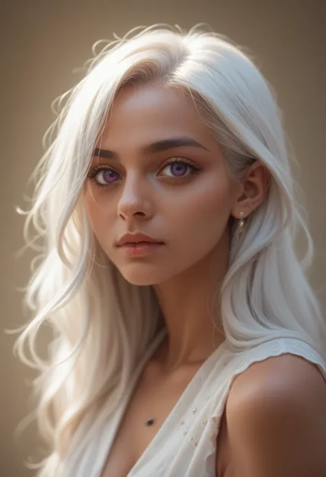 India Eisley with white hair and violet eyes