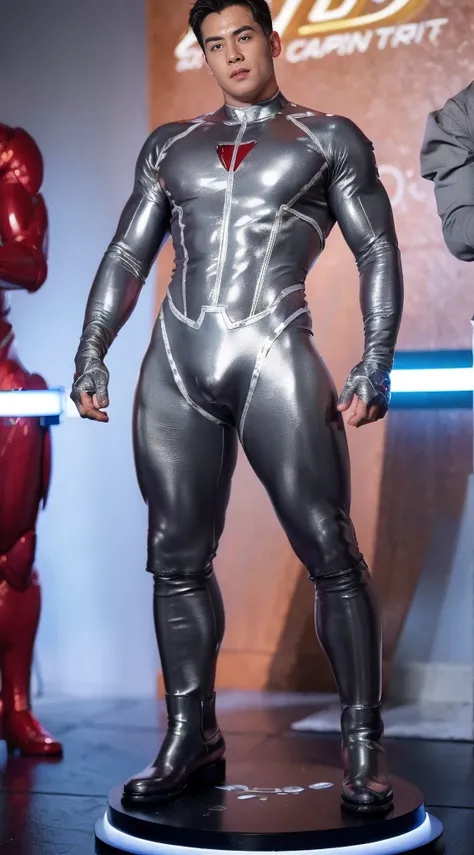 (realistic,hyper-detailed,8k,DC comic superhero,Captain Atom,captainatom),
(silver suit,silversuit),
(red gloves,redgloves),
(red boots,redboots) , unrealistic wide hips , unrealistic wide hips , plump hips ,  snatched waist , stiff nipples ,  nsfw , nsfw ...