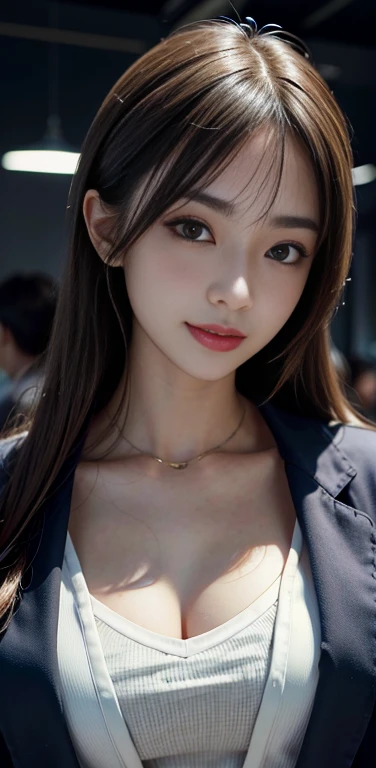 masterpiece, 1 beautiful girl, detailed, Swollen eyes, Highest quality, 超High resolution, (reality: 1.4), Original photo, One girl, Cinema Lighting, smile, Japanese, Asian Beauty, clean, so beautiful, Small young face, Beautiful Skin, thin, Cyberpunk Backg...