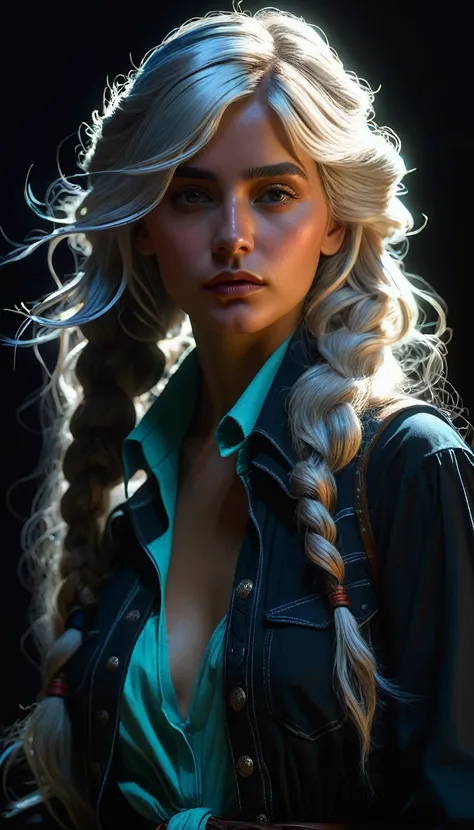 hyperrealistic female character art by david hockney and alphonse mucha, fantasy art, realistic art, dynamic lighting, artstation, volumetric lighting, very detailed faces, 8 k,full HD, award-winning,, 1girl, in the dark, deep shadow, discreet, cowboy shot...