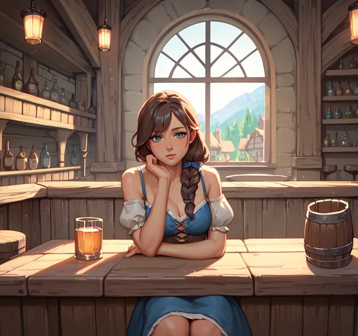 score_9,score_8_up,score_7_up, score_6_up, score_5_up,source_anime, scenery, a bar, medieval tavern, pov, pov viewer is sitting in a medieval tavern bar, indoors, 