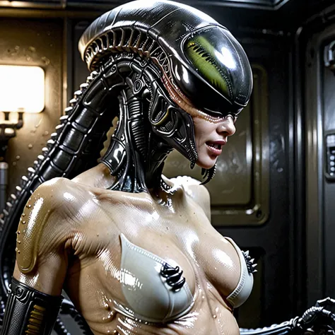 ((best quality)), ((masterpiece)), (detailed),female xenomorph, anal rape, cum on her butt, used condom on her face