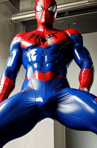 Packed body tight Latex legs juicy ass gay solo big bulge Spiderman power Ranger Duo Male Latex Helmet schoking eyes focus close up chest muscular blue power ranger. bulging hunk muscles in costume veiny bicep huge. buff chest spiderman muscular like packe...