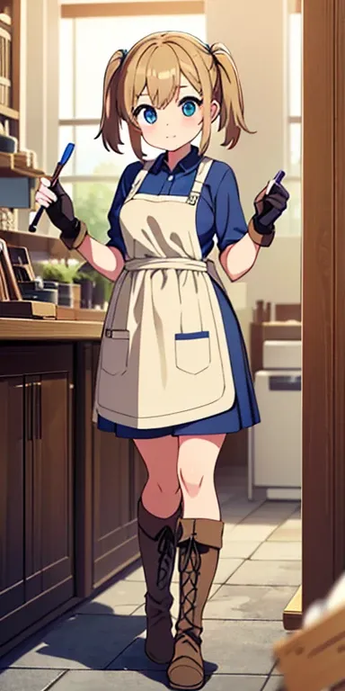 Full body, beautiful eyes , 1 girl  , full body , cute girl , anime style , cute eyes  , (standing up) , (Sculptors are typically dressed in practical, yet stylish, work attire that includes aprons, gloves, and sturdy boots. Their clothes are often smeared...