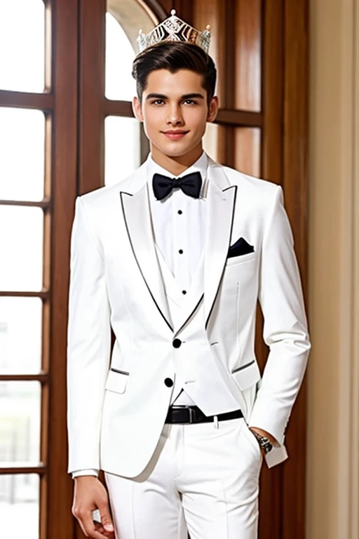  Young cute handsome mister suprano perfect face white suit at crowned pageant