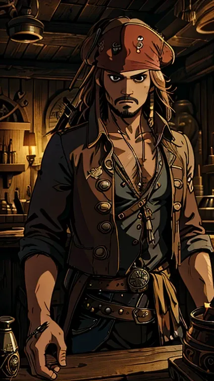 (1man, jack sparrow), (extremely detailed cg unit 8k wallpaper),(master part), (best quality), (ultra detail), (best illustratio...