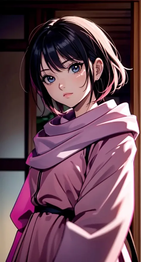 (Nobara Kugisaki) masterpiece), best quality, high resolution  1girl bob cut medium hair standing alone  profile image looking at viewer beautiful eyes beautiful face  extremely detailed pink clothing girly 