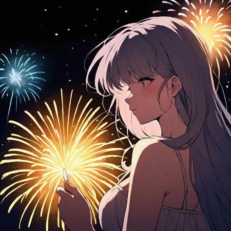 　Fireworks woman　summer　Nostalgic　painful　