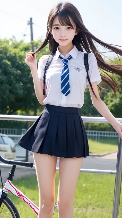 beautiful girl､high school girl､uniform､mini skirt､See-through､Fluttering in the wind､cycling