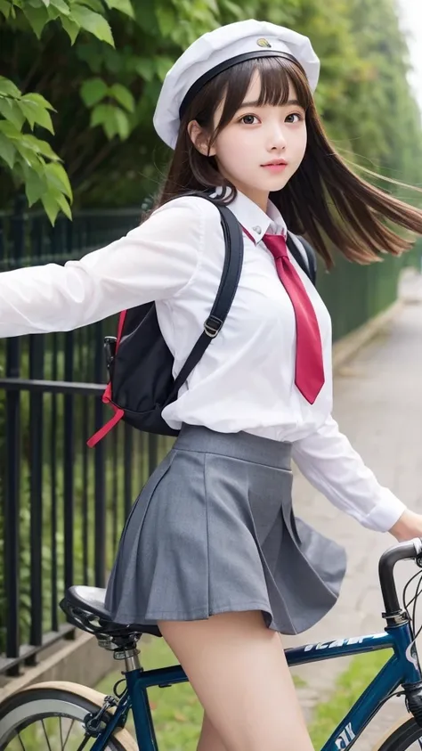 beautiful girl､high school girl､uniform､mini skirt､See-through､Fluttering in the wind､cycling