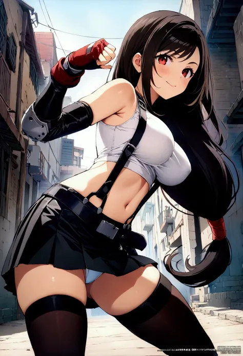 score_9, score_8_up, score_7_up,(best quality,masterpiece),ultra detailed,(aesthetic,very aesthetic),highly detailed),megami_magazine,official art,1girl, tifa lockhart, final fantasy, tareme,black hair, low-tied long hair, red eyes, bangs, white tank top, ...