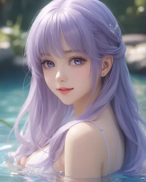 1girl, solo, blue eyes,very long hair, smile, looking at viewer,(full body:1.2), (purple|blue hair),breasts, lips, bangs, nose, closed mouth, medium breasts, realistic, simple background,(realistic:1.5),masterpiece, Extremely detailed CG unity 8k wallpaper...