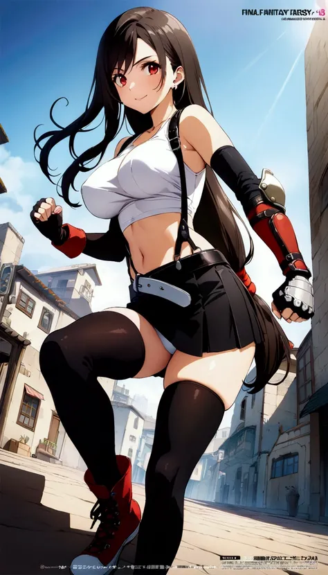 score_9, score_8_up, score_7_up,(best quality,masterpiece),ultra detailed,(aesthetic,very aesthetic),highly detailed),megami_magazine,official art,1girl, tifa lockhart, final fantasy, tareme,black hair, low-tied long hair, red eyes, bangs, white tank top, ...