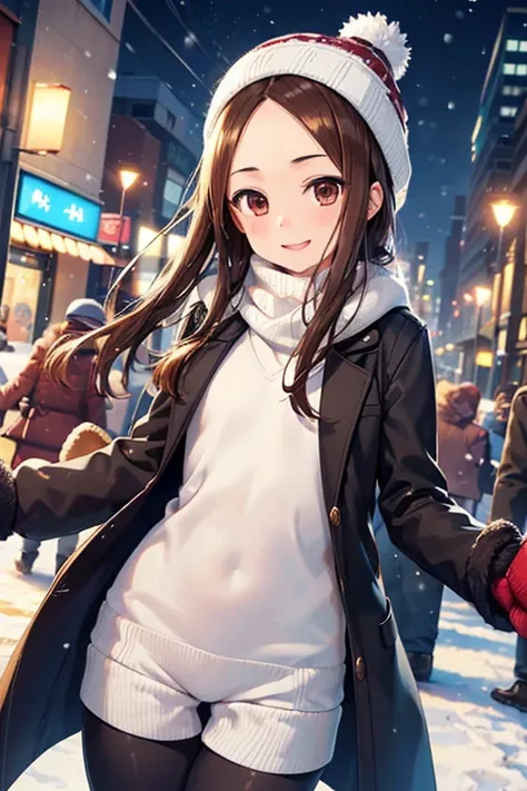 Takagi-san、Shiny brown hair, Long Hair,((Medium chest、Forehead、Center part))、 Beautiful brown eyes、smile、Sparkling eyes, (fine grain)、Very fine eye、Highly detailed face, Highly detailed eyes, Cowboy Shot、 


((masterpiece, Highest quality, High resolution,...