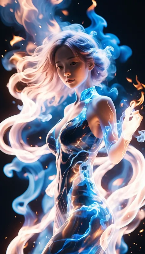 (Fire Element:1.1),由Fire Element组成,(1 big breasted girl:1.2),on fire,transparency,hot,(Molten Rock),Flame skin,Flame print,Flaming hair,smokes,cloud,Chopping,,Girl wrapped in flames, The flames soared and sparked,Burning hands,Translucent glow,Highly reali...